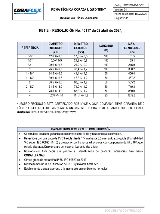 Ficha técnica Coraza Liquid Tight